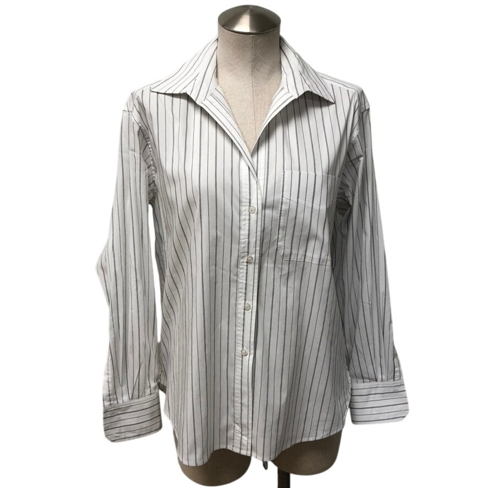 Brochu Walker Button Down Shirt Womens Small White Black Pinstripe Classic